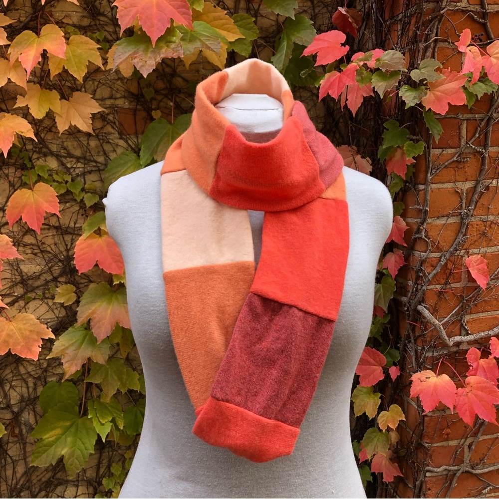 Orange Cashmere Infinity Scarf Upcycled Embody Fall Winter Accessory